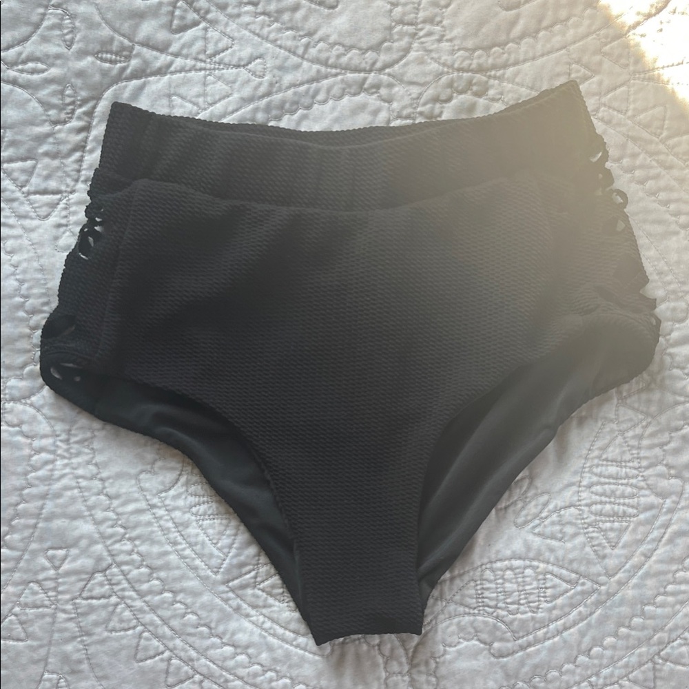 Geode Ebony High-Waisted Black Women's Swim Bottoms